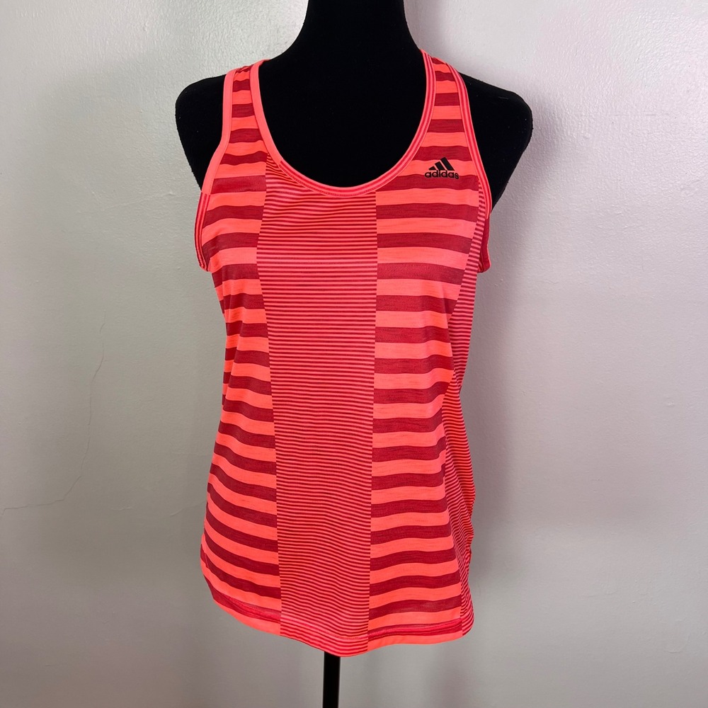 Adidas Climalite Racerback Tank Top Small Coral Red Striped Performance Running